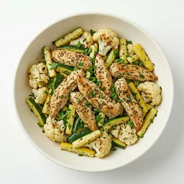Herb Roasted Chicken with  Cauliflower and Zucchini Medley